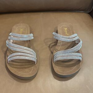 Xappeal Women's Sandals with Rhinestone Straps - Brown and Silver